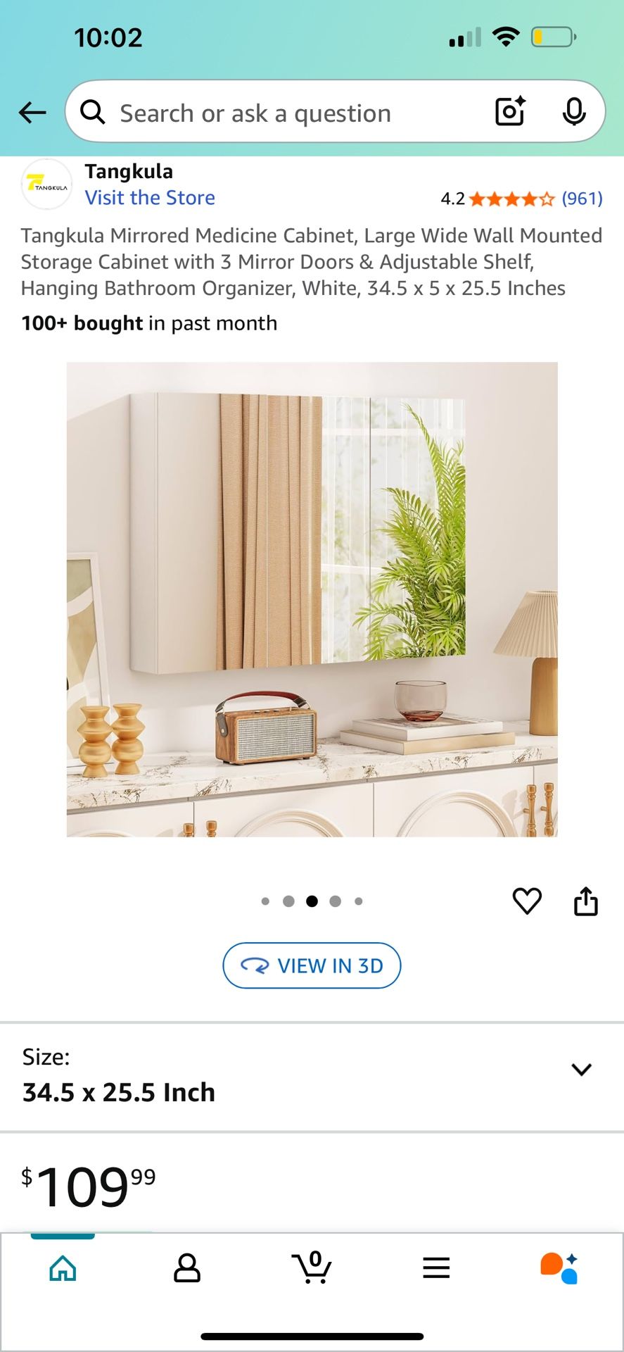 Large Wide Wall Mounted Storage Cabinet with 3 Mirror Doors
