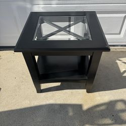Black End Or Coffee Table With Glass Top