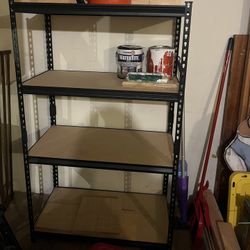 adjustable metal and wood shelving unit