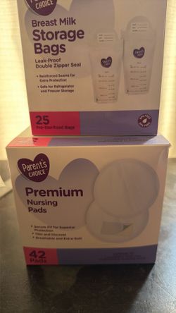 Breastmilk storage bags and nursing pads