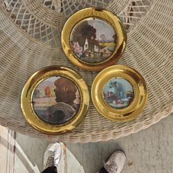 Three Solid Brass Picture Plates