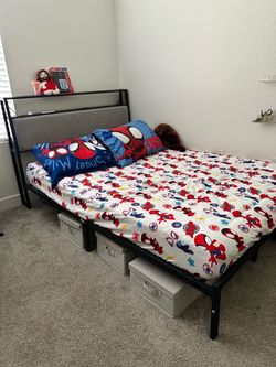 Full Size Metal Bed Frame with Charging Station