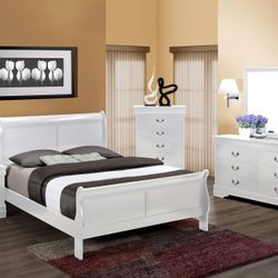 Louis Philip White King Size Bedroom Set 
