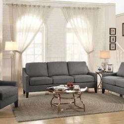 Brand New Grey Linen Sofa and Love Seat Set