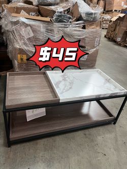 ❤️$45❤️ Convertible Entertaining Coffee Table - Coffee Table with 2 Removable Trays, Faux Marble Texture, 47 Living Room Table, Modern Coffee Table, W