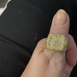 Stunning Iced Out “Make A Statement” 14K Gold Plated Ring 