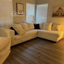 Beige Fluffy Sectional Couch Delivery Available 🚚