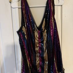 Sequin Striped V-neck Top
