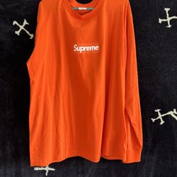 Supreme Orange Box Logo Print Long Sleeve