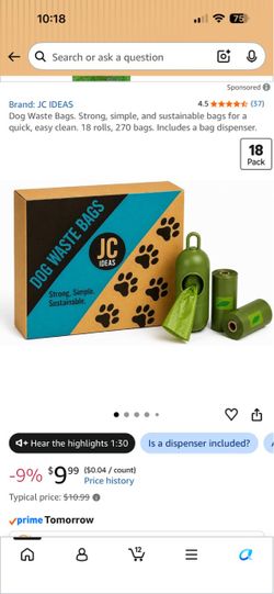 JC Ideas Dog Waste Bags 18 Rolls with Dispenser