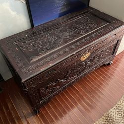 vintage chinese wood chest 