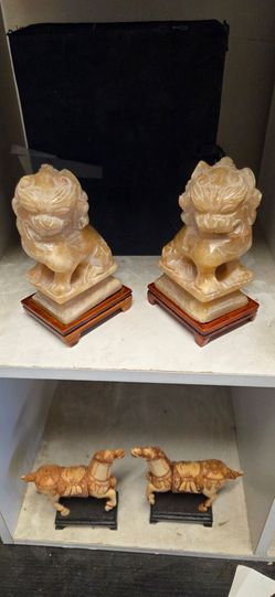 Antique  yellow Jade quartzfoo dogs