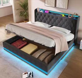 Upholstered Storage Bed Frame with LED Lights