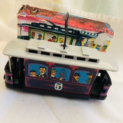 Vintage German Tin Toy Trolley Car with Original Box 