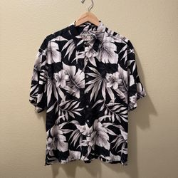 Men’s XL Tori Richard Black Gray White Floral Hawaiian Short Sleeve Shirt