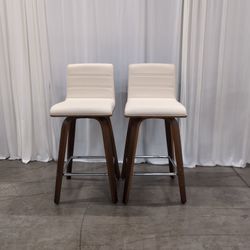Pair of Armen Living Walnut and Cream Bar Stools