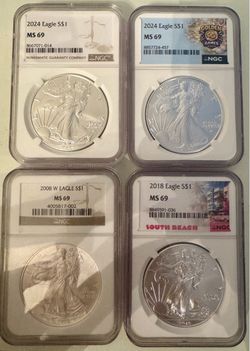 American Silver Eagles 1oz Silver graded NGC MS69 - various dates