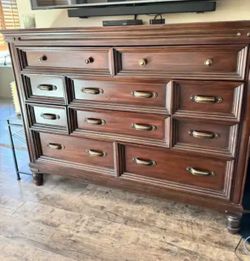 Large Dark Wood Dresser with 9 Drawers
