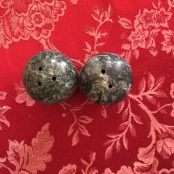 Forest green marble salt, pepper shakers - great gift