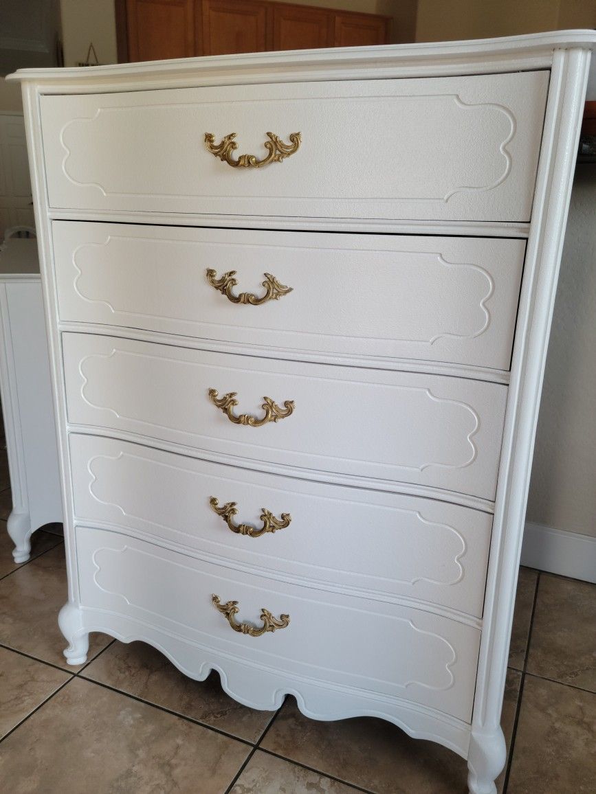Tall White French Provincial Bassett Dresser 