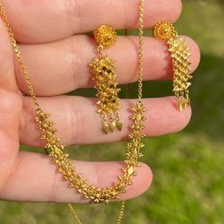 Solid 24k Gold Necklace & Earring Set! Matching Beautiful 