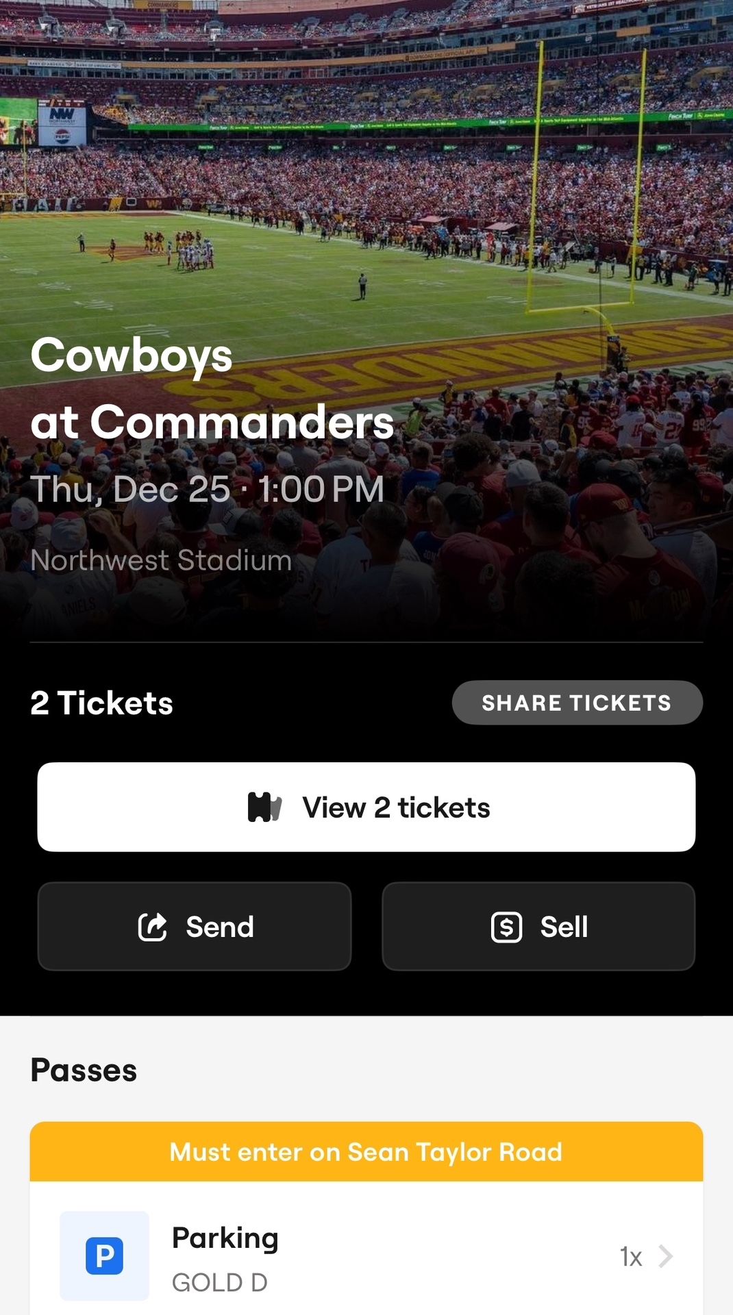 Cowboys @ Commanders Christmas Day Game With Parking 