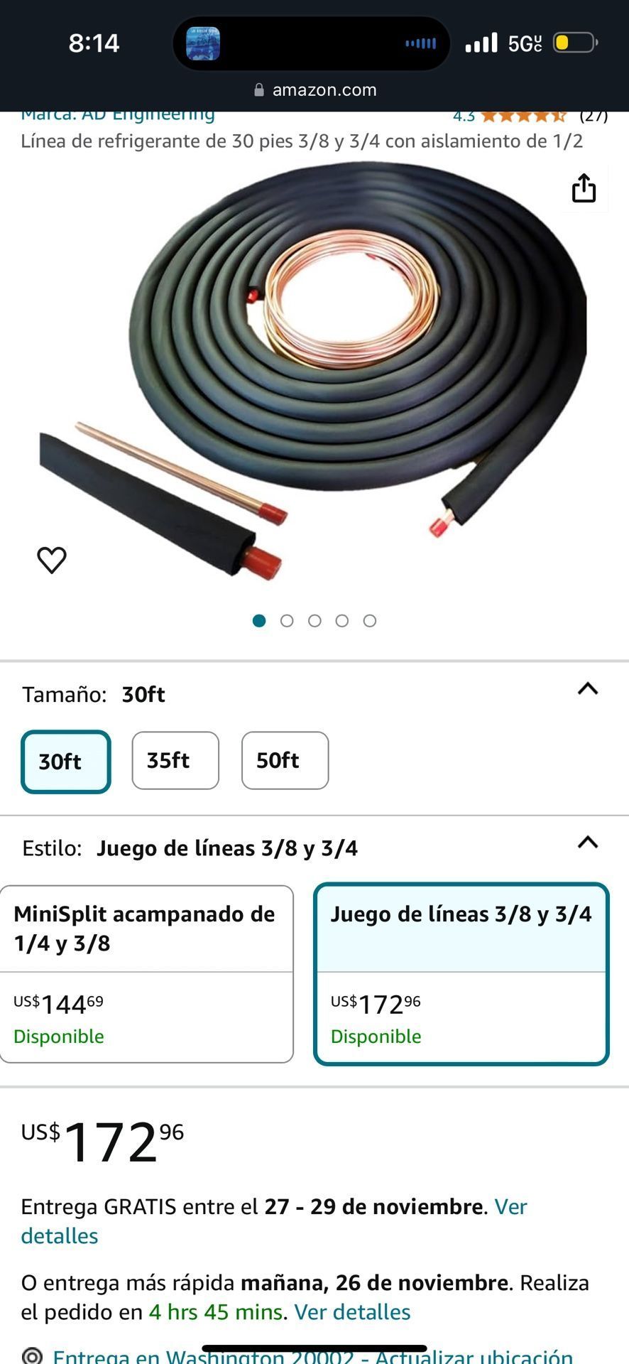 3/8 3/4  50ft Line Set