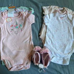 Baby Girl Cotton Bodysuits, Shoes. 3x3 Months And  3x6 Months