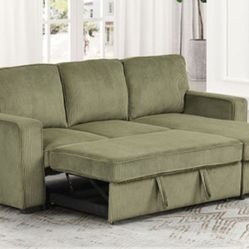 Brand New Green Corduroy Sectional Sofa Storage Sleeper 