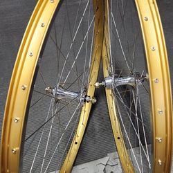 Old-School Gold Weinmann 36h BMX Cruiser Wheelset - Hubs Dated 85