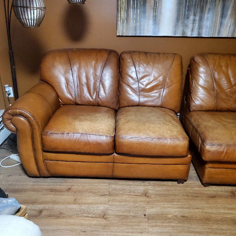 Leather Sofa and Ottoman 
