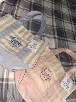 NEW Trader Joe’s Striped Mini Canvas Tote Bags – Pink & Blue 🎀🩵
