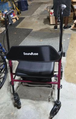 Soundfuse walker with seat and storage area