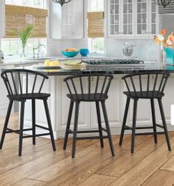 Set of 2 Counter Height Stool Bar Stools with Solid Wood Frame and Spindle Back for Kitchen Island - Black  Brand new in box - Assembly is required  c
