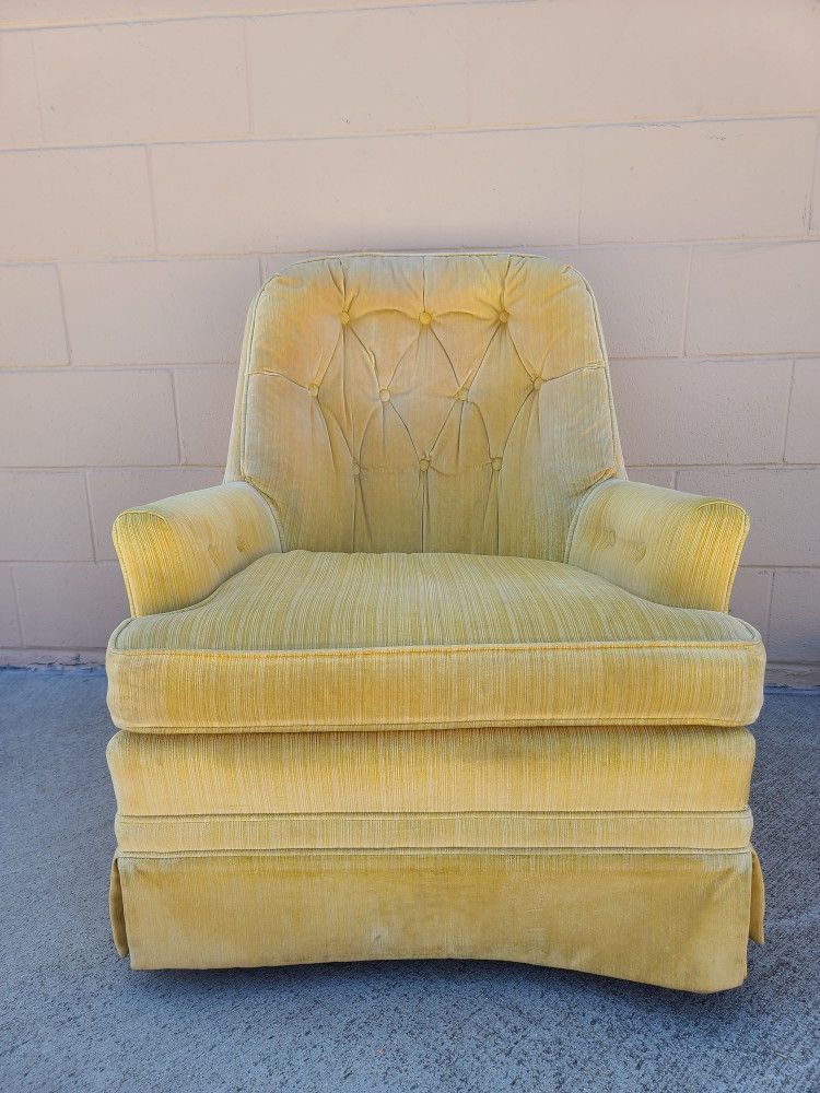 Vintage Modern Yellow Tufted Rocking Swivel Chair 