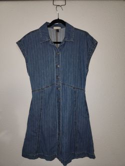 Women's Denim Flouncy Dress - Universal Thread™ Medium Wash XS: Cotton Blend, Front Button Down, Cap Sleeve, Knee Length