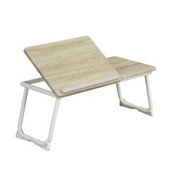Homy Casa MAMIE 26" Folding Laptop Table Light Oak Wood Top Adjustable Bed Desk Space Saving