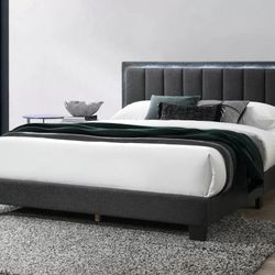 Queen Bed Platform Bed W/ Built-In LED Lights  Color: Charcoal.    Cama Queen Size Colchon Incluido Color  Gris 