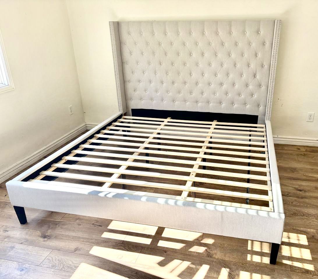 Beige King Size Bedframe Platform