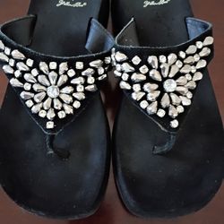Black Wedge Sandles with Sparkley Rhinestones 