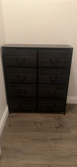 8 drawer dresser - black metal and fabric shelves