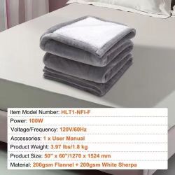 272}Heated Blanket Electric Throw, 50" x 60" Twin Size, Soft Flannel & Sherpa Heating Blanket with 3 Hours Timer Auto-off, 5 Heating Levels for Sofa,