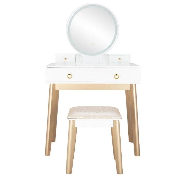 Complete Vanity Table Set with Mirror, Drawers, Stool and Touch Screen Lights