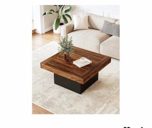 Square Wood Coffee Table with Black Base