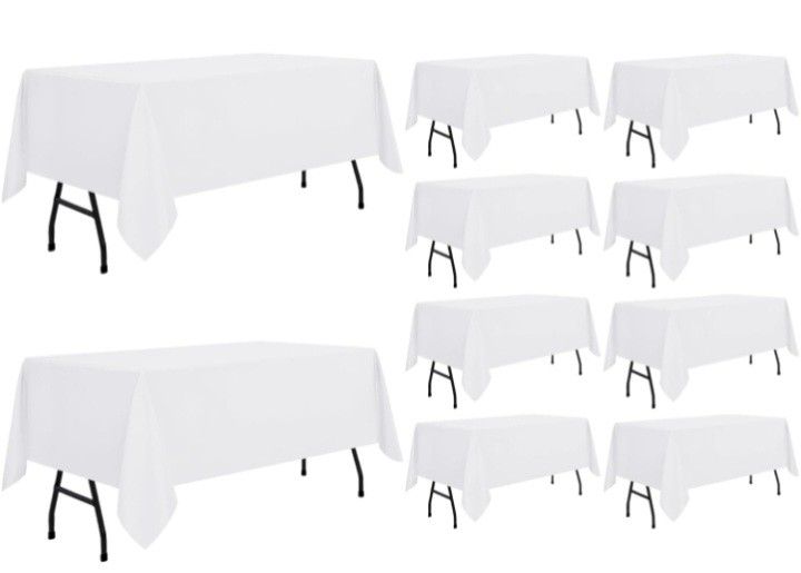 10 Pack White Tablecloth 60 x 84 Inch, Rectangle Table Cloth for 4ft Tables - Stain and Wrinkle Resistant Washable Polyester Table Cover for Di