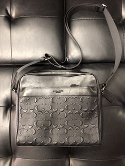 Black leather coach messenger side satchel bag