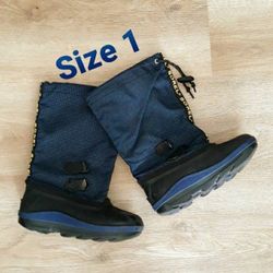 Sorel Kids Snow Boots / Youth Size 1 Blue Winter Boots Felt Lined