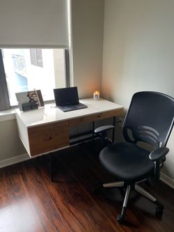 West Elm wood and white lacquer desk