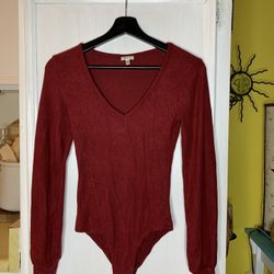 Cherry Red Long Sleeve Bodysuit Shirt