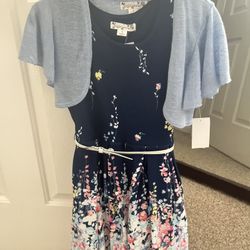 NEW Dress With Blue Cardigan & Belt 